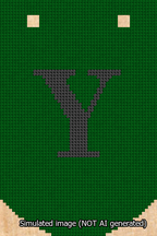 A simulated image of the stitched needlepoint design: Banner 13m Curved Y Black on Green. Not A.I. generated.