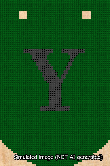 A simulated image of the stitched needlepoint design: Banner 13m Curved Y Black on Green. Not A.I. generated.