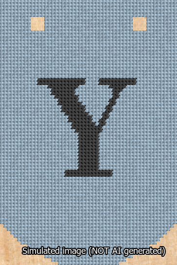 A simulated image of the stitched needlepoint design: Banner 13m Curved Y Black on Light Blue. Not A.I. generated.