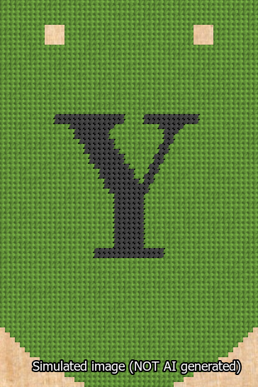 A simulated image of the stitched needlepoint design: Banner 13m Curved Y Black on Light Green. Not A.I. generated.