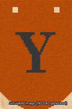 A simulated image of the stitched needlepoint design: Banner 13m Curved Y Black on Orange. Not A.I. generated.