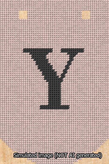 A simulated image of the stitched needlepoint design: Banner 13m Curved Y Black on Pink. Not A.I. generated.