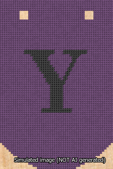 A simulated image of the stitched needlepoint design: Banner 13m Curved Y Black on Purple. Not A.I. generated.