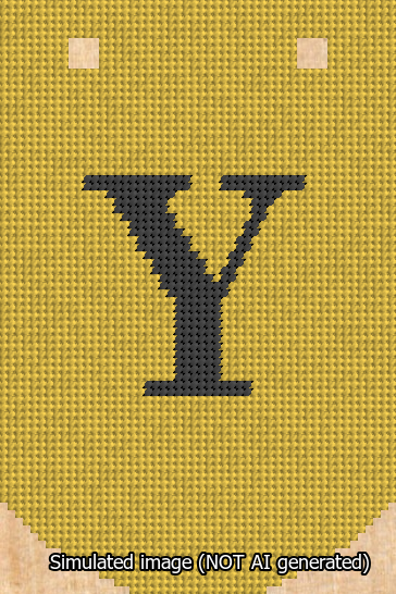 A simulated image of the stitched needlepoint design: Banner 13m Curved Y Black on Yellow. Not A.I. generated.