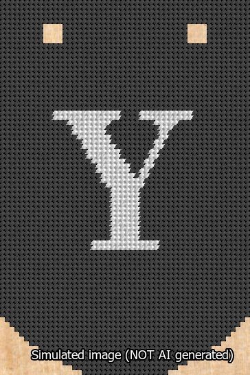A simulated image of the stitched needlepoint design: Banner 13m Curved Y White on Black. Not A.I. generated.
