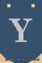 A simulated image of the stitched needlepoint design: Banner 13m Curved Y White on Blue. Not A.I. generated.