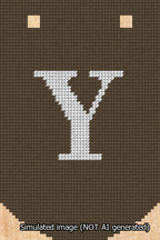 A simulated image of the stitched needlepoint design: Banner 13m Curved Y White on Brown. Not A.I. generated.