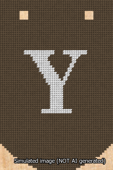 A simulated image of the stitched needlepoint design: Banner 13m Curved Y White on Brown. Not A.I. generated.