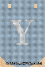 A simulated image of the stitched needlepoint design: Banner 13m Curved Y White on Light Blue. Not A.I. generated.