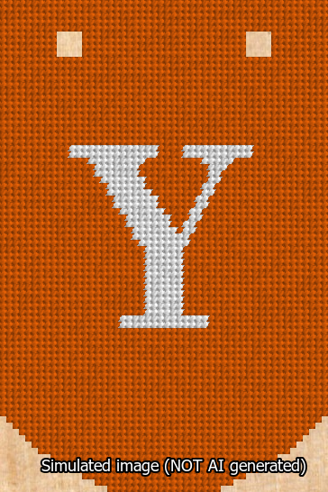 A simulated image of the stitched needlepoint design: Banner 13m Curved Y White on Orange. Not A.I. generated.