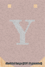 A simulated image of the stitched needlepoint design: Banner 13m Curved Y White on Pink. Not A.I. generated.