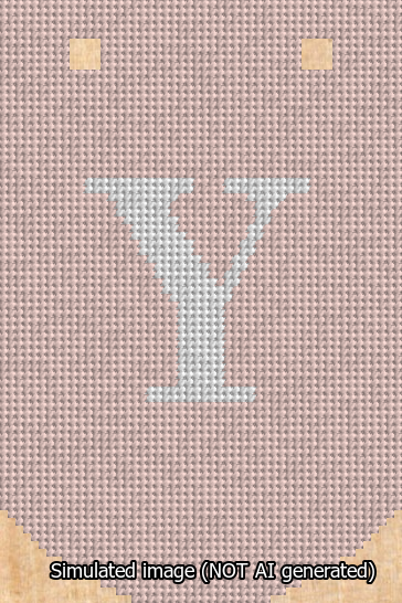 A simulated image of the stitched needlepoint design: Banner 13m Curved Y White on Pink. Not A.I. generated.