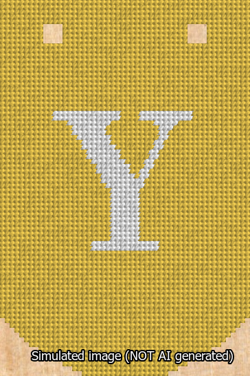 A simulated image of the stitched needlepoint design: Banner 13m Curved Y White on Yellow. Not A.I. generated.