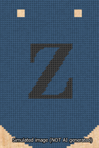 A simulated image of the stitched needlepoint design: Banner 13m Curved Z Black on Blue. Not A.I. generated.