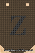 A simulated image of the stitched needlepoint design: Banner 13m Curved Z Black on Brown. Not A.I. generated.