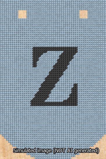 A simulated image of the stitched needlepoint design: Banner 13m Curved Z Black on Light Blue. Not A.I. generated.