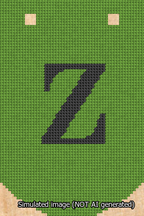 A simulated image of the stitched needlepoint design: Banner 13m Curved Z Black on Light Green. Not A.I. generated.
