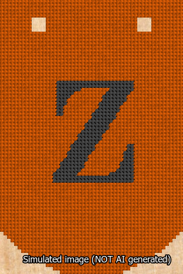 A simulated image of the stitched needlepoint design: Banner 13m Curved Z Black on Orange. Not A.I. generated.