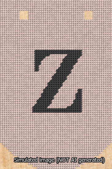 A simulated image of the stitched needlepoint design: Banner 13m Curved Z Black on Pink. Not A.I. generated.