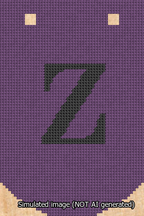 A simulated image of the stitched needlepoint design: Banner 13m Curved Z Black on Purple. Not A.I. generated.