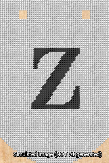 A simulated image of the stitched needlepoint design: Banner 13m Curved Z Black on White. Not A.I. generated.