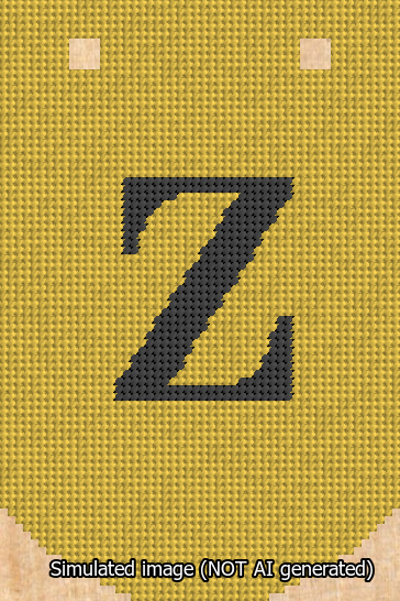 A simulated image of the stitched needlepoint design: Banner 13m Curved Z Black on Yellow. Not A.I. generated.