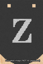 A simulated image of the stitched needlepoint design: Banner 13m Curved Z White on Black. Not A.I. generated.