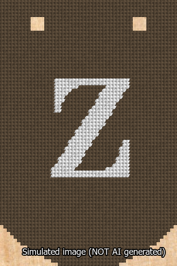 A simulated image of the stitched needlepoint design: Banner 13m Curved Z White on Brown. Not A.I. generated.