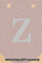 A simulated image of the stitched needlepoint design: Banner 13m Curved Z White on Pink. Not A.I. generated.