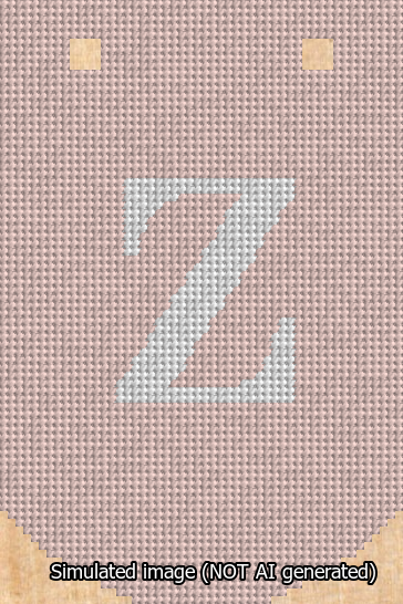 A simulated image of the stitched needlepoint design: Banner 13m Curved Z White on Pink. Not A.I. generated.