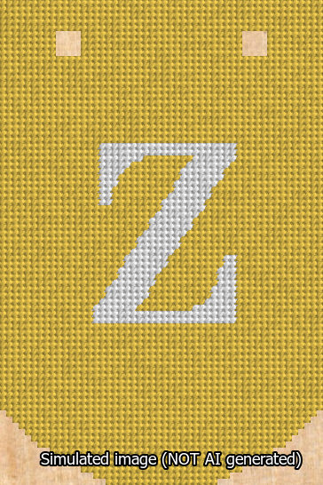A simulated image of the stitched needlepoint design: Banner 13m Curved Z White on Yellow. Not A.I. generated.