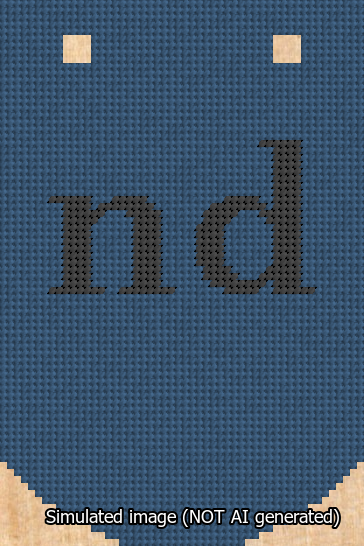 A simulated image of the stitched needlepoint design: Banner 13m Curved nd Black on Blue. Not A.I. generated.