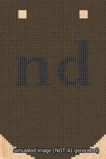 A simulated image of the stitched needlepoint design: Banner 13m Curved nd Black on Brown. Not A.I. generated.