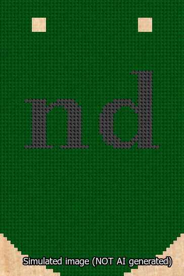 A simulated image of the stitched needlepoint design: Banner 13m Curved nd Black on Green. Not A.I. generated.