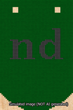 A simulated image of the stitched needlepoint design: Banner 13m Curved nd Black on Green. Not A.I. generated.