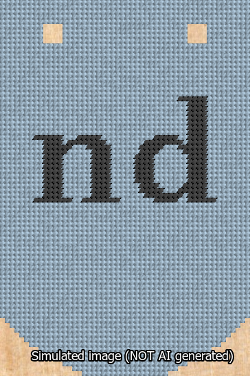 A simulated image of the stitched needlepoint design: Banner 13m Curved nd Black on Light Blue. Not A.I. generated.