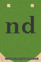 A simulated image of the stitched needlepoint design: Banner 13m Curved nd Black on Light Green. Not A.I. generated.