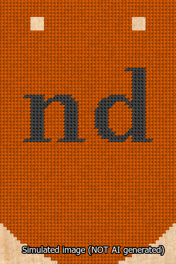 A simulated image of the stitched needlepoint design: Banner 13m Curved nd Black on Orange. Not A.I. generated.