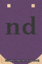 A simulated image of the stitched needlepoint design: Banner 13m Curved nd Black on Purple. Not A.I. generated.