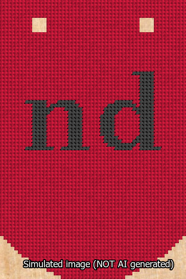 A simulated image of the stitched needlepoint design: Banner 13m Curved nd Black on Red. Not A.I. generated.