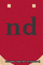 A simulated image of the stitched needlepoint design: Banner 13m Curved nd Black on Red. Not A.I. generated.