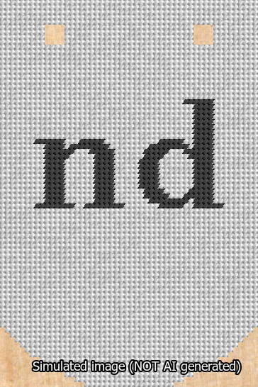 A simulated image of the stitched needlepoint design: Banner 13m Curved nd Black on White. Not A.I. generated.