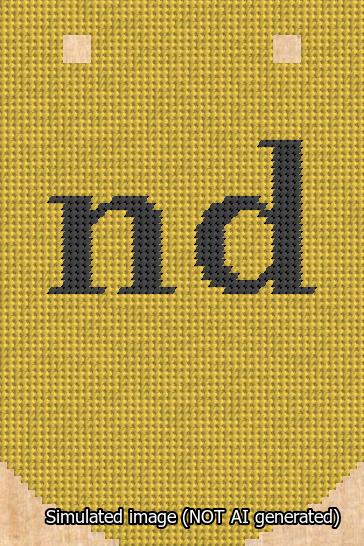 A simulated image of the stitched needlepoint design: Banner 13m Curved nd Black on Yellow. Not A.I. generated.
