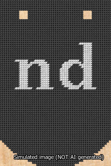A simulated image of the stitched needlepoint design: Banner 13m Curved nd White on Black. Not A.I. generated.