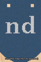 A simulated image of the stitched needlepoint design: Banner 13m Curved nd White on Blue. Not A.I. generated.