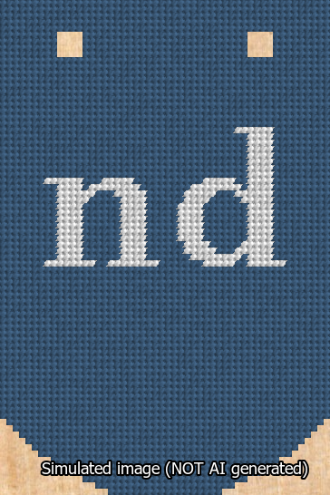 A simulated image of the stitched needlepoint design: Banner 13m Curved nd White on Blue. Not A.I. generated.