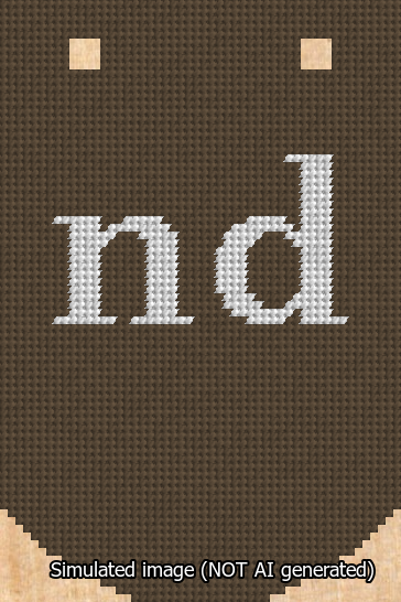 A simulated image of the stitched needlepoint design: Banner 13m Curved nd White on Brown. Not A.I. generated.