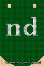 A simulated image of the stitched needlepoint design: Banner 13m Curved nd White on Green. Not A.I. generated.