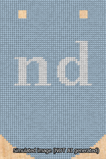 A simulated image of the stitched needlepoint design: Banner 13m Curved nd White on Light Blue. Not A.I. generated.