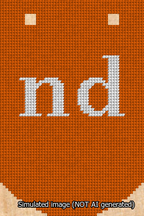 A simulated image of the stitched needlepoint design: Banner 13m Curved nd White on Orange. Not A.I. generated.